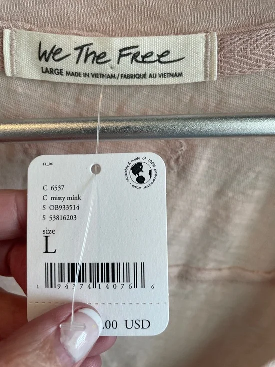 Free People Pale Blush V-Neck Long Sleeve Pocket Tee - Picture 2 of 6